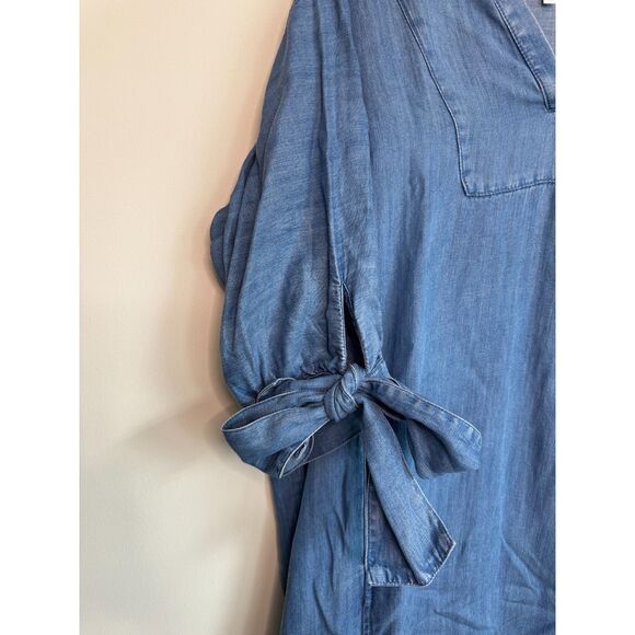 Lou & Grey Blue Denim-like Shirt Dress with Bow Detail Medium - Picture 9 of 9